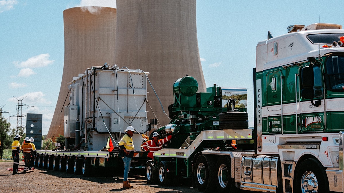 Transformer arrival for the Stanwell Battery Energy Storage System (BESS).